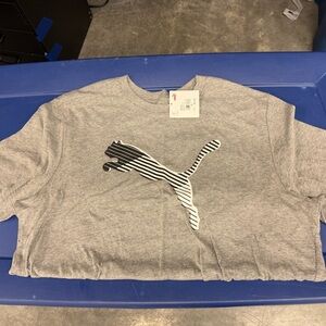 Puma Gray Tee with Black & White Striped Logo
